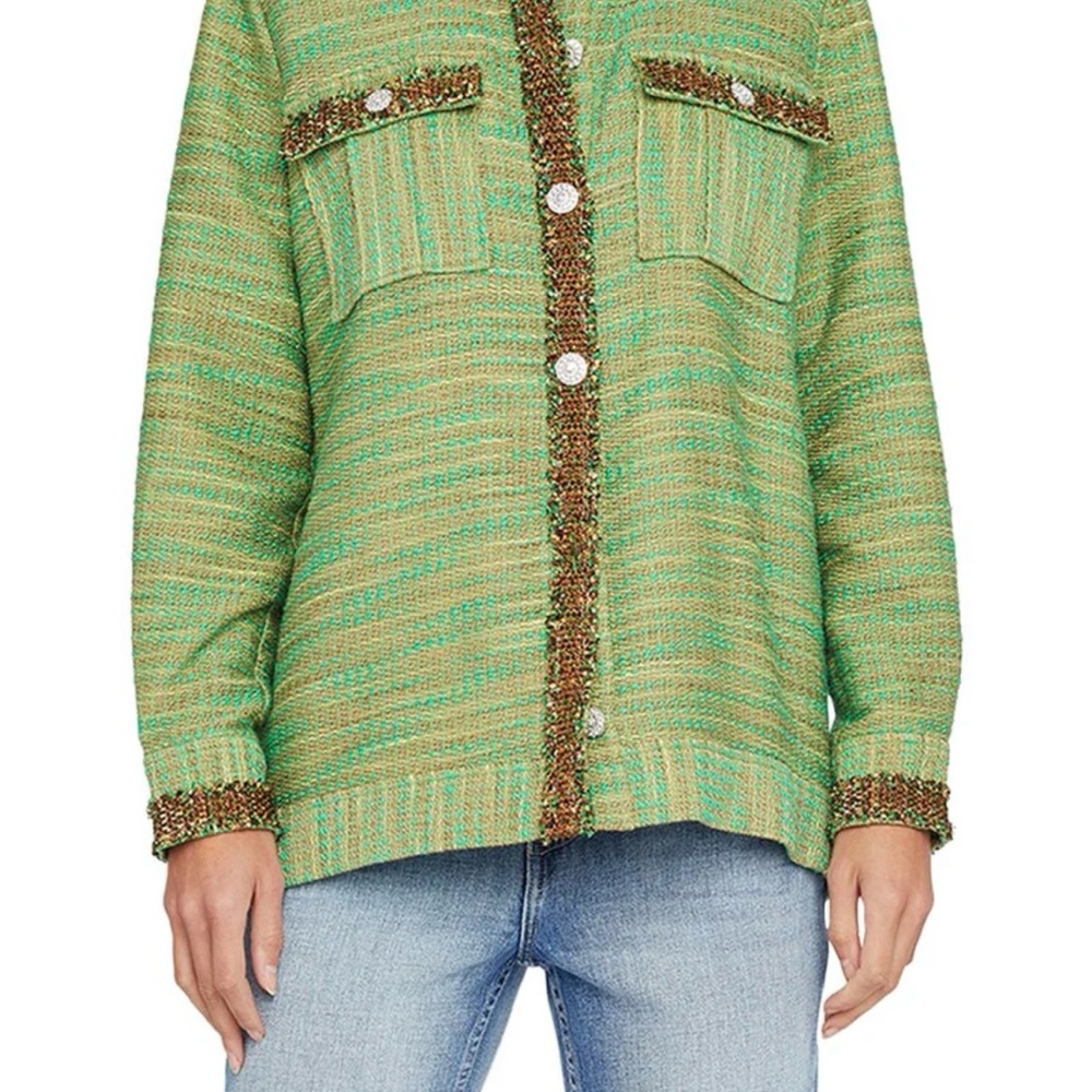 L'AGENCE Green Tweed Jacket with Gold Metallic Thread NWOT